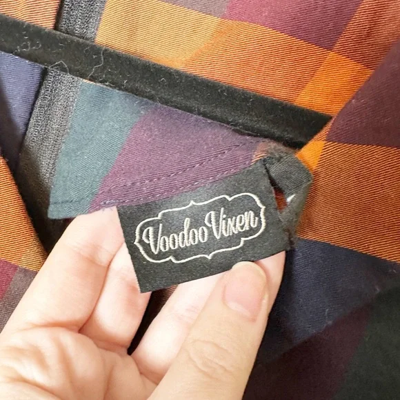 Voodoo Vixen Samantha Plaid Tartan Midi Dress Pinup Retro Large - Picture 5 of 8